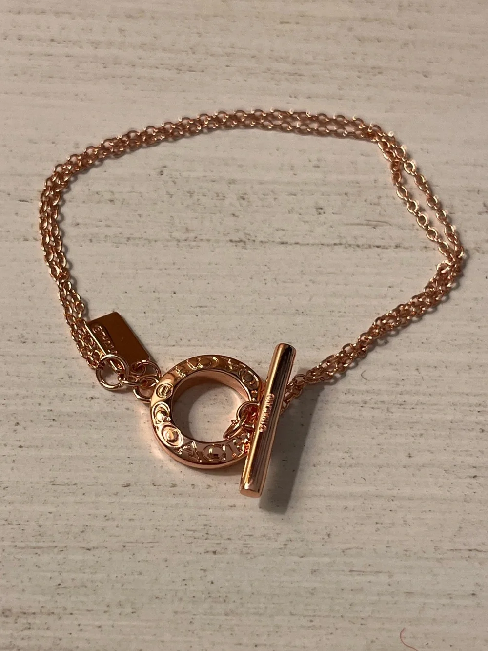 Coach Rose Gold Open Circle Double Strand Toggle Bracelet